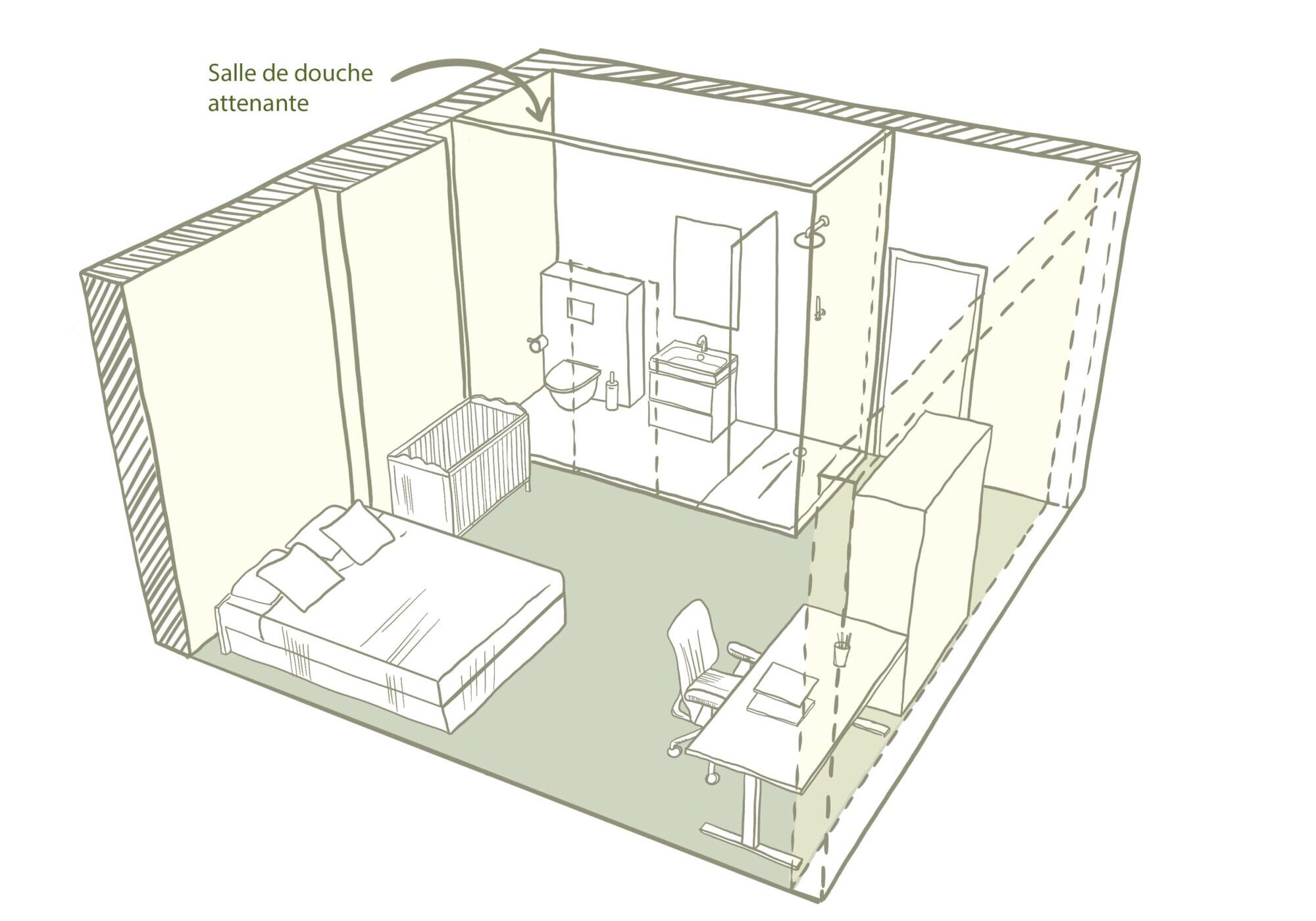 Habitat partagé Godefroid Image 3D de l'aménagement possible de l'unité privative